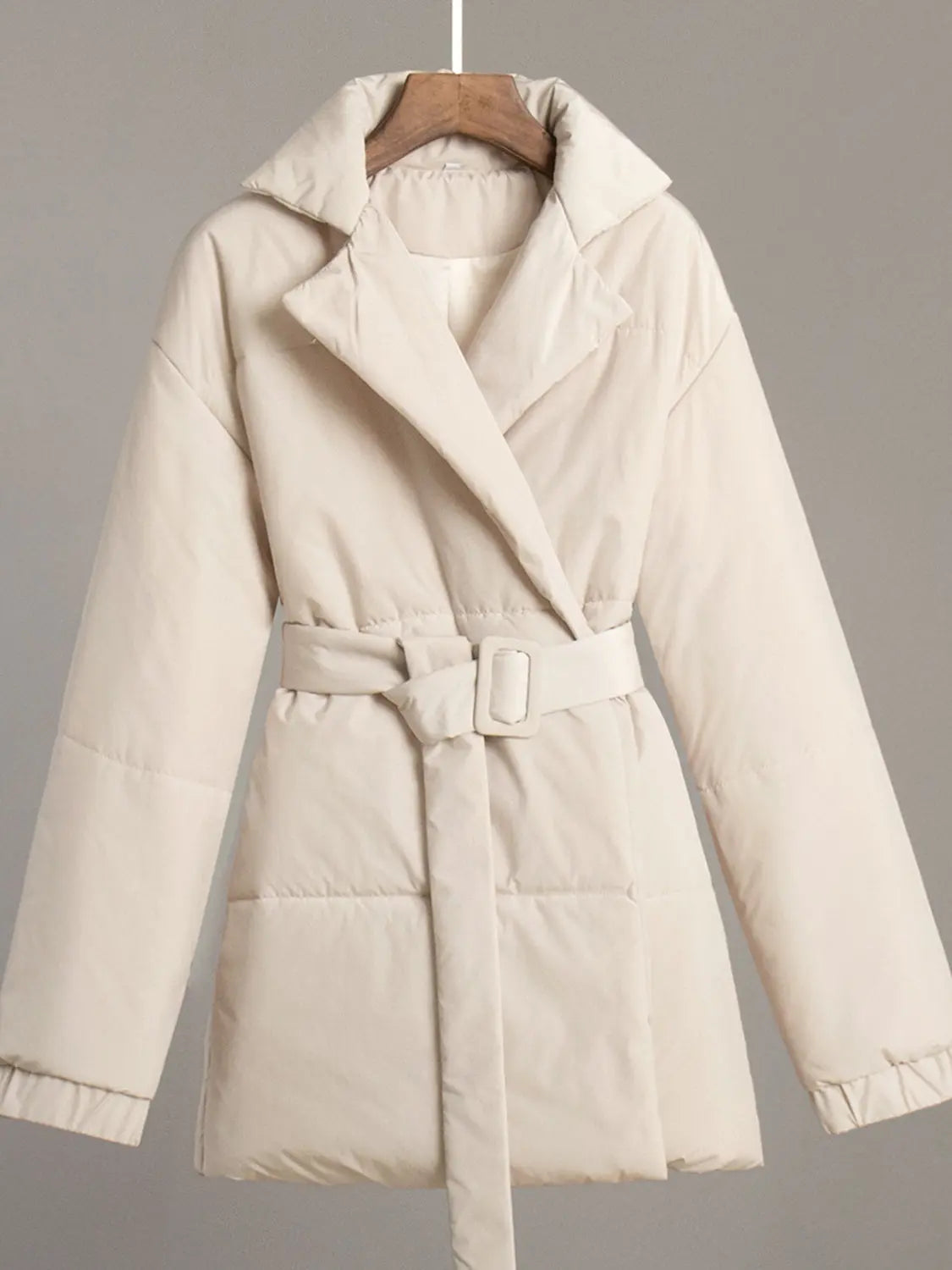 Puffer Long Sleeve Winter Coat with Belt Linen London