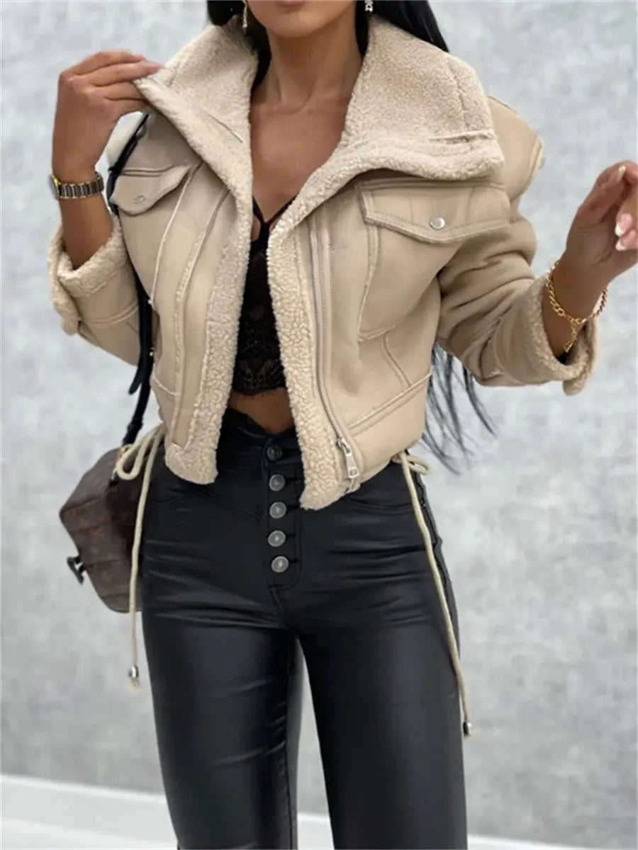 Serena Beige Leather Jacket Linen London